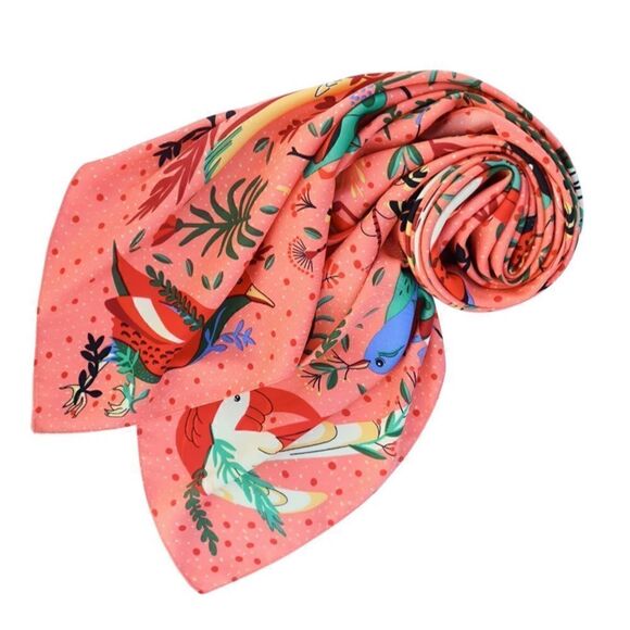 Fun Birds Floral Silky Scarf - Picture 1 of 3
